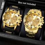 2pcs Men's Quartz Watch Set Stainless Steel
