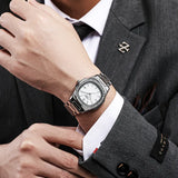 Luxury Fashion Casual Men Silver Stainless Steel Calendar Wristwatch
