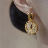 Vintage Metal Big Round Dangle Earrings for Women