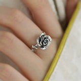 Silver Vintage Charm Rose Flower Ring for women