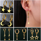 Star Moon Hoop Earrings for Women