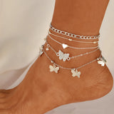 Fashionable Multi-layered Butterfly Anklet 4-piece set