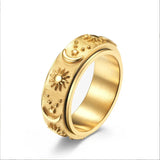 Fine Steel Ring, Rotatable Sun, Moon and Star Motifs