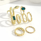 8pcs Set Of Fashionable Gemstone Snake-Shaped Twisted Rings for Women
