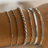Chain Bracelet Set For Women Silver Pendant Open Cuff Bangle