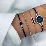 Chain Bracelet Set For Women Silver Pendant Open Cuff Bangle