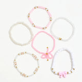 6Pcs/Set Cute Pearl Love Beaded Bow Bracelets Set
