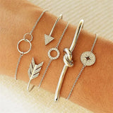 Chain Bracelet Set For Women Silver Pendant Open Cuff Bangle