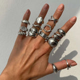 PuRui 14Pcs/Set Silver Color Rings for Women and Men