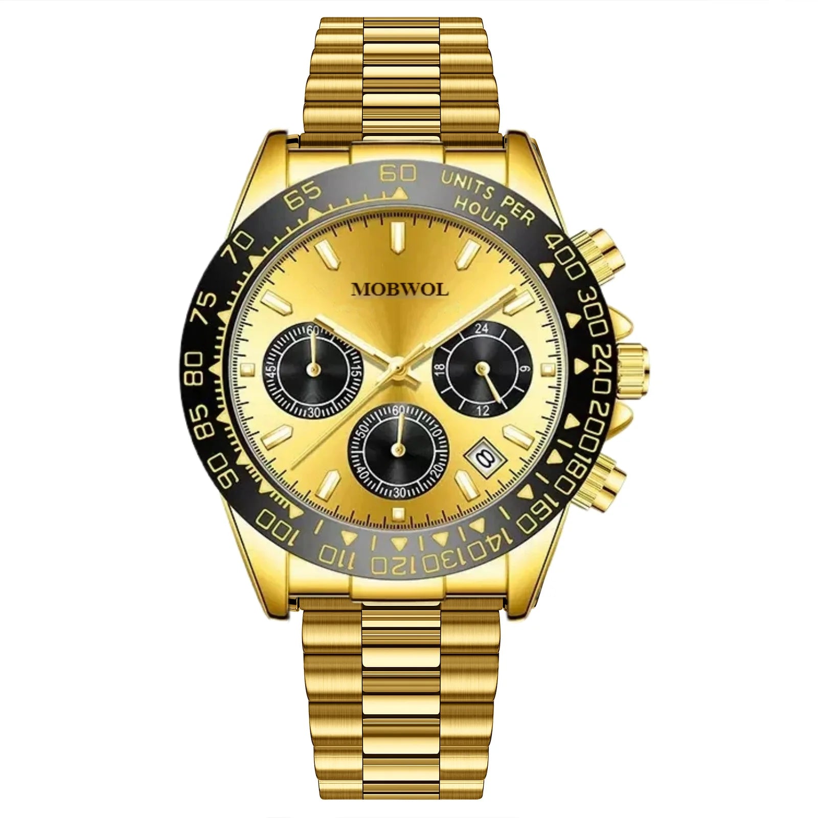 Men's Stylish Fashion Black and Gold Wristwatch