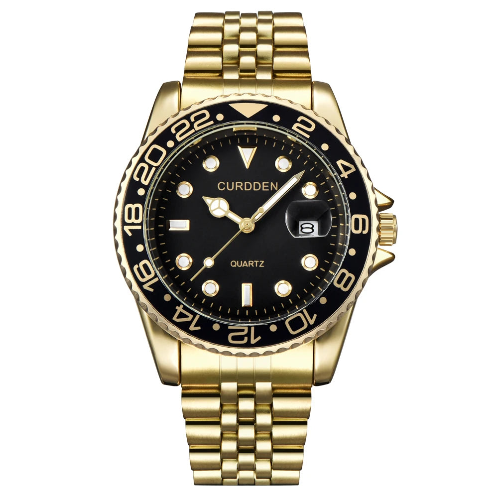 Men Fashion Stainless Steel Band Calendar Watch