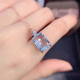 Necklace Women's Silver Aquamarine Light Blue Gemstone