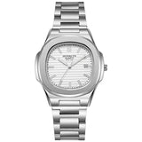 Luxury Fashion Casual Men Silver Stainless Steel Calendar Wristwatch