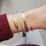 Chain Bracelet Set For Women Silver Pendant Open Cuff Bangle