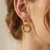 Classic Gold Plated Beaded Stud Earrings for Women
