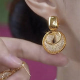 Vintage Metal Big Round Dangle Earrings for Women