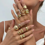 PuRui 14Pcs/Set Silver Color Rings for Women and Men