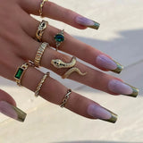 8pcs Set Of Fashionable Gemstone Snake-Shaped Twisted Rings for Women