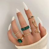 8pcs Set Of Fashionable Gemstone Snake-Shaped Twisted Rings for Women