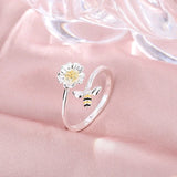 Silver Fashionable Flower Bee Opening Ring
