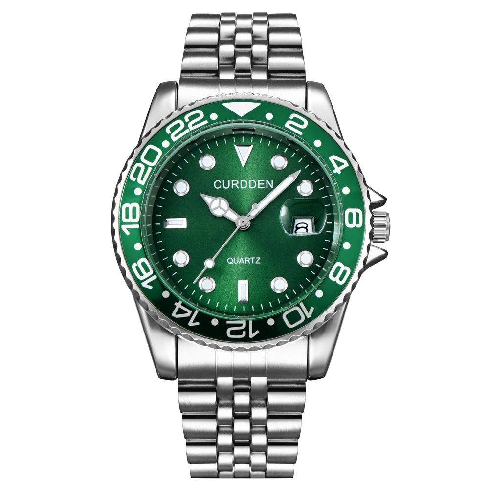 Men Fashion Stainless Steel Band Calendar Watch