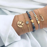 Chain Bracelet Set For Women Silver Pendant Open Cuff Bangle