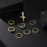 8pcs Set Of Fashionable Gemstone Snake-Shaped Twisted Rings for Women