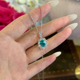 Luxury Silver Diamonds Blue-green Gemstone Pendant
