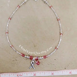Pink Ribbon Dangle Anklet Beaded