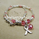 Pink Ribbon Dangle Anklet Beaded