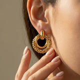 Classic Gold Plated Beaded Stud Earrings for Women