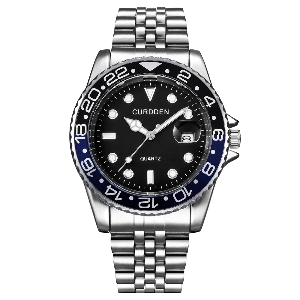 Men Fashion Stainless Steel Band Calendar Watch