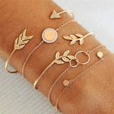 Chain Bracelet Set For Women Silver Pendant Open Cuff Bangle