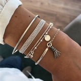 Chain Bracelet Set For Women Silver Pendant Open Cuff Bangle