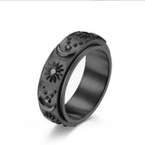 Fine Steel Ring, Rotatable Sun, Moon and Star Motifs