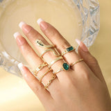 8pcs Set Of Fashionable Gemstone Snake-Shaped Twisted Rings for Women